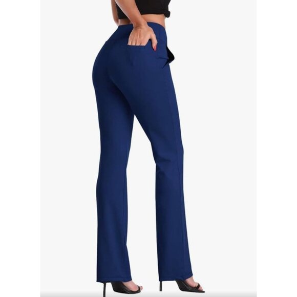 DaYoung Womens High Waist Stretch Flare Pants Size XXL Navy Blue Comfortable - Picture 2 of 11